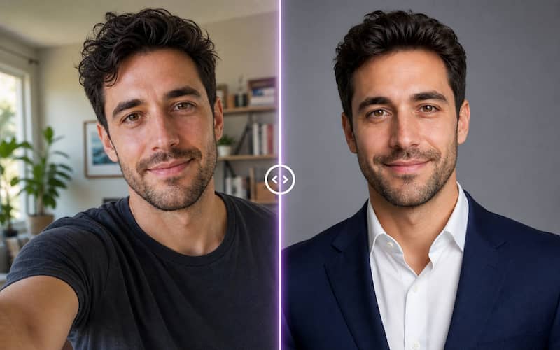 Professional headshot before and after preview in pxGuru