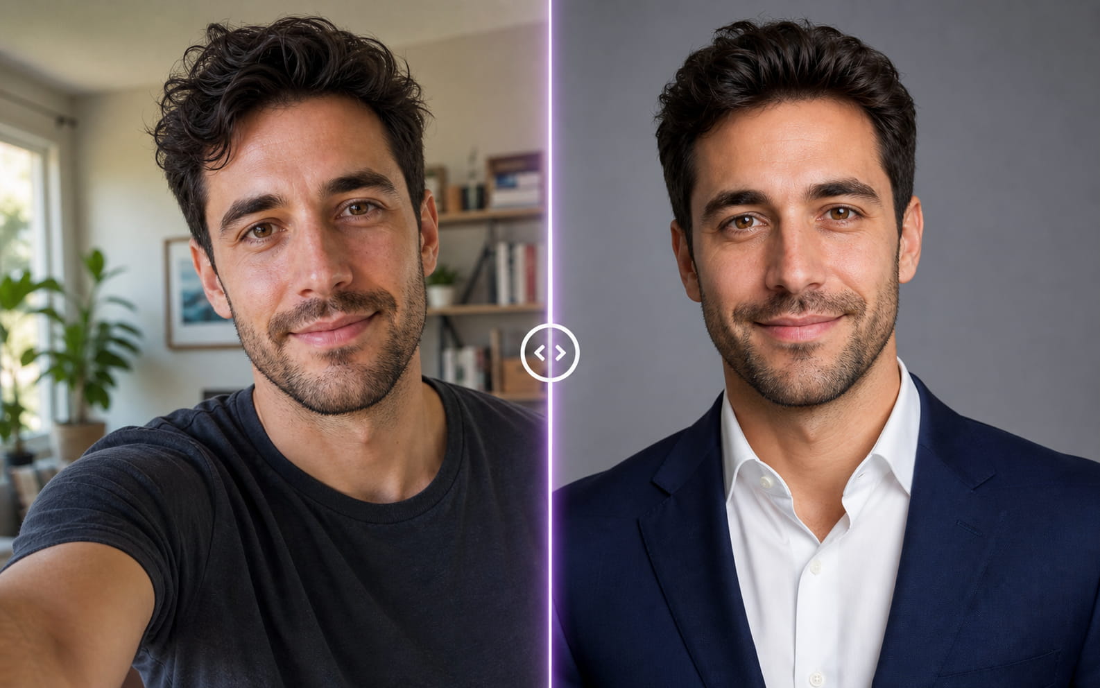 Professional headshot before and after preview in pxGuru