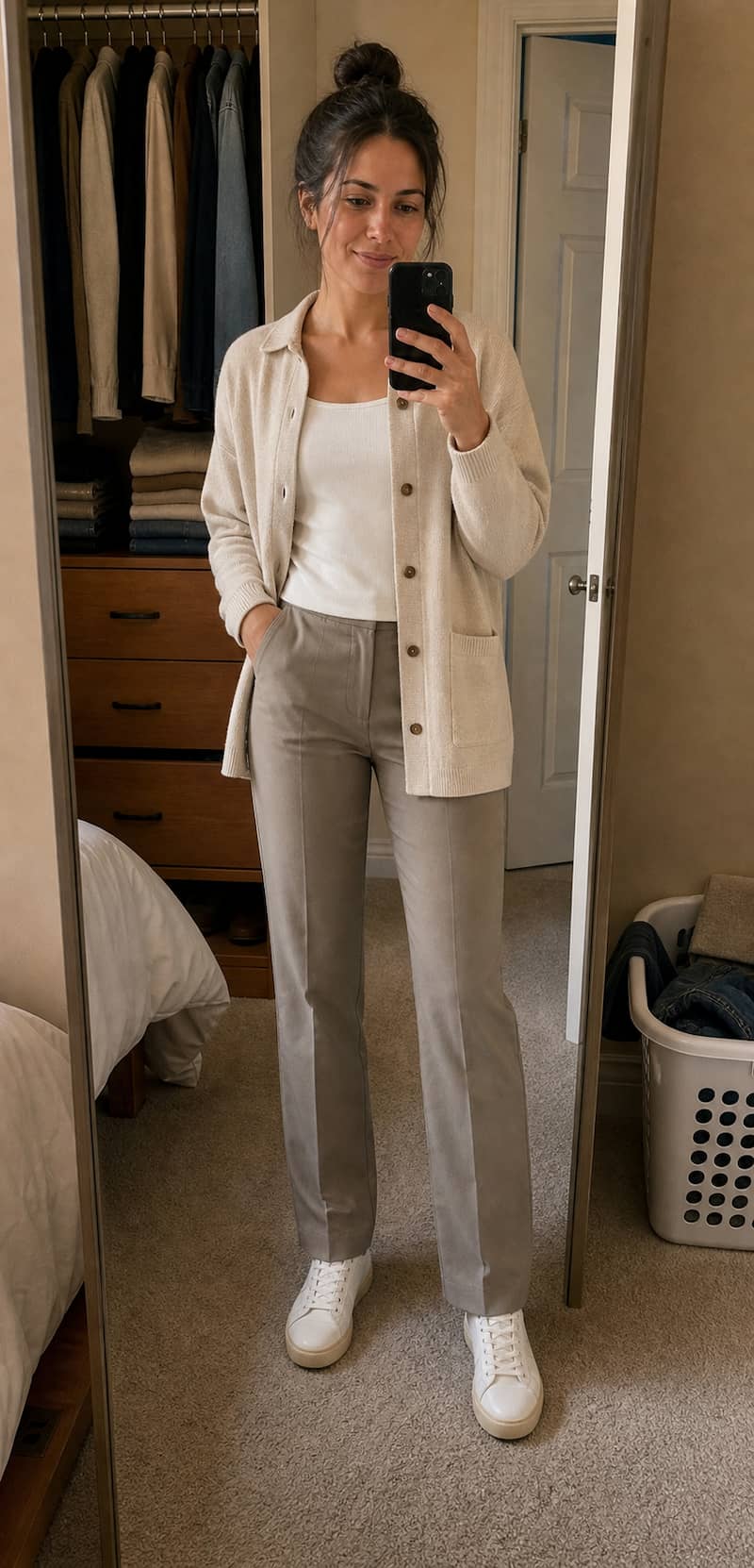 Mirror photo after AI closet planning outfit try-on
