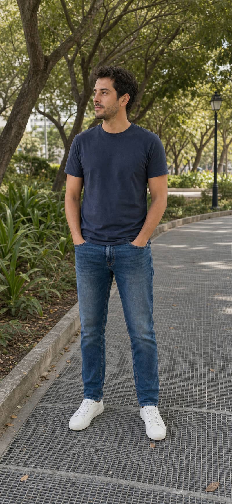 Outdoor profile photo before AI outfit refresh