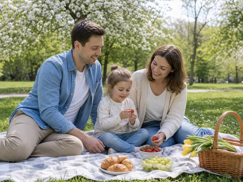 Family picnic photo before changing the season