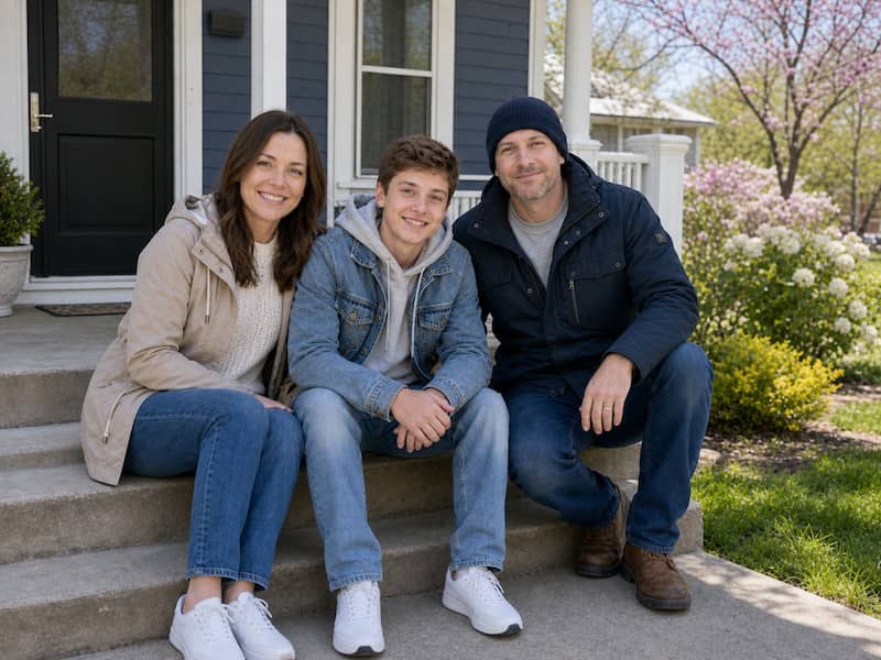 Family porch portrait after winter season change