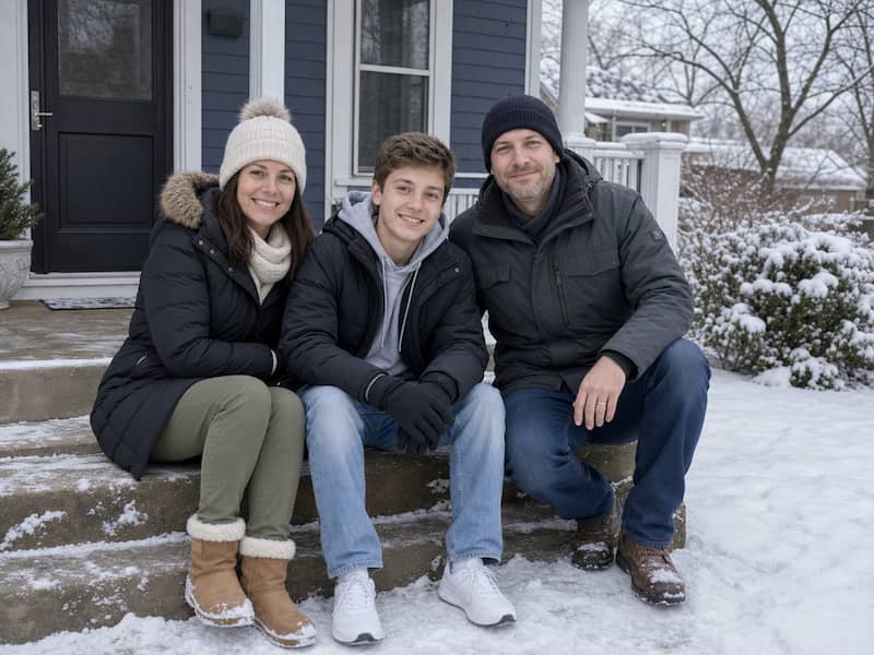 Family porch portrait before winter season change